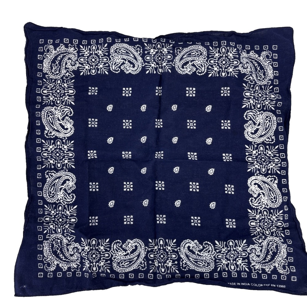 Vintage Blue Paisley Bandana 100% Cotton Fast Color RN 13960 Handkerchief